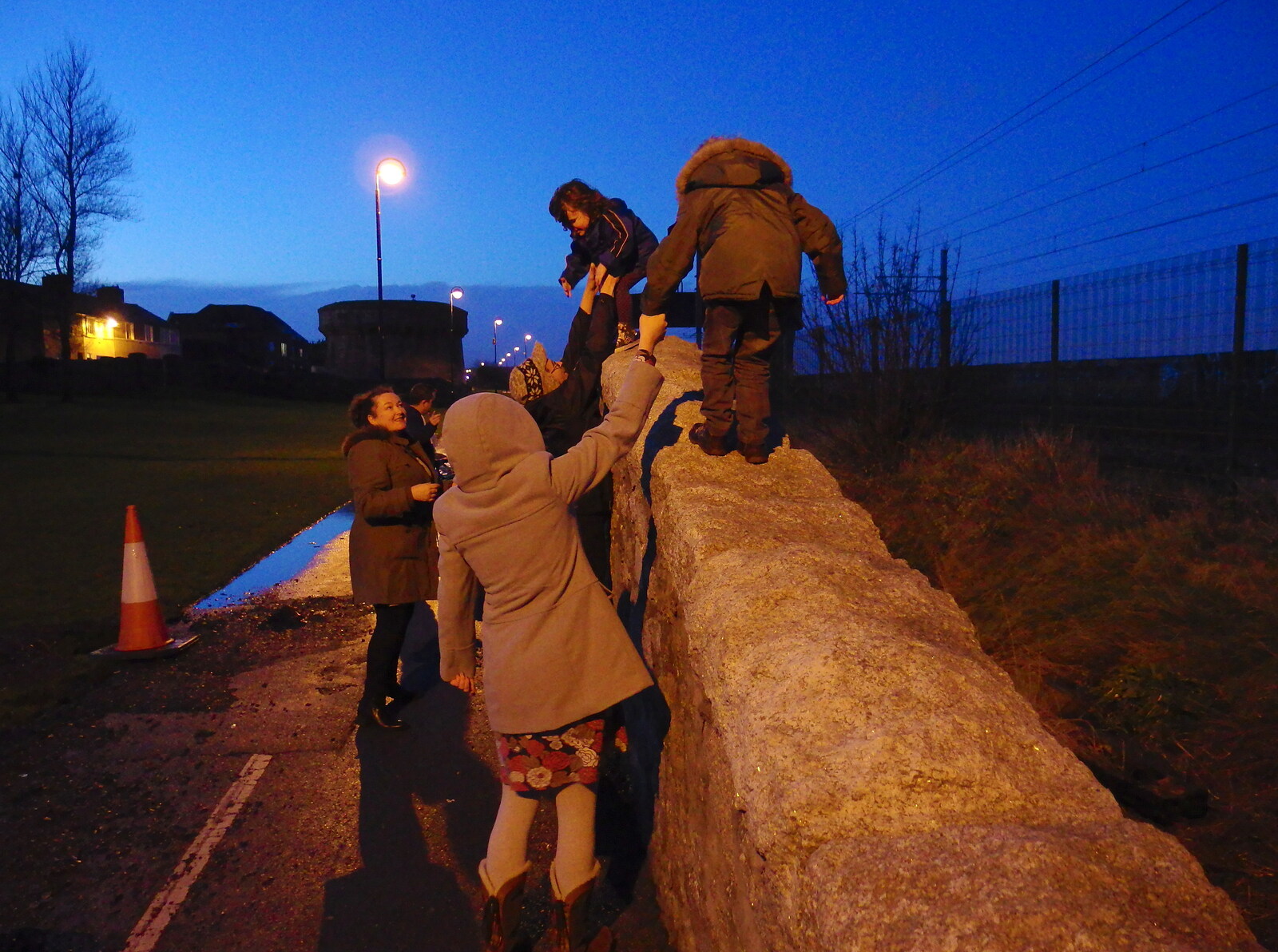 Fred climbs a wall from Dun Laoghaire and an Electrical Disaster, Monkstown, County Dublin, Ireland - 4th January 2014