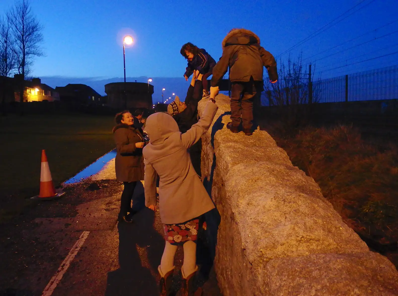 Fred climbs a wall, from Dun Laoghaire and an Electrical Disaster, Monkstown, County Dublin, Ireland - 4th January 2014