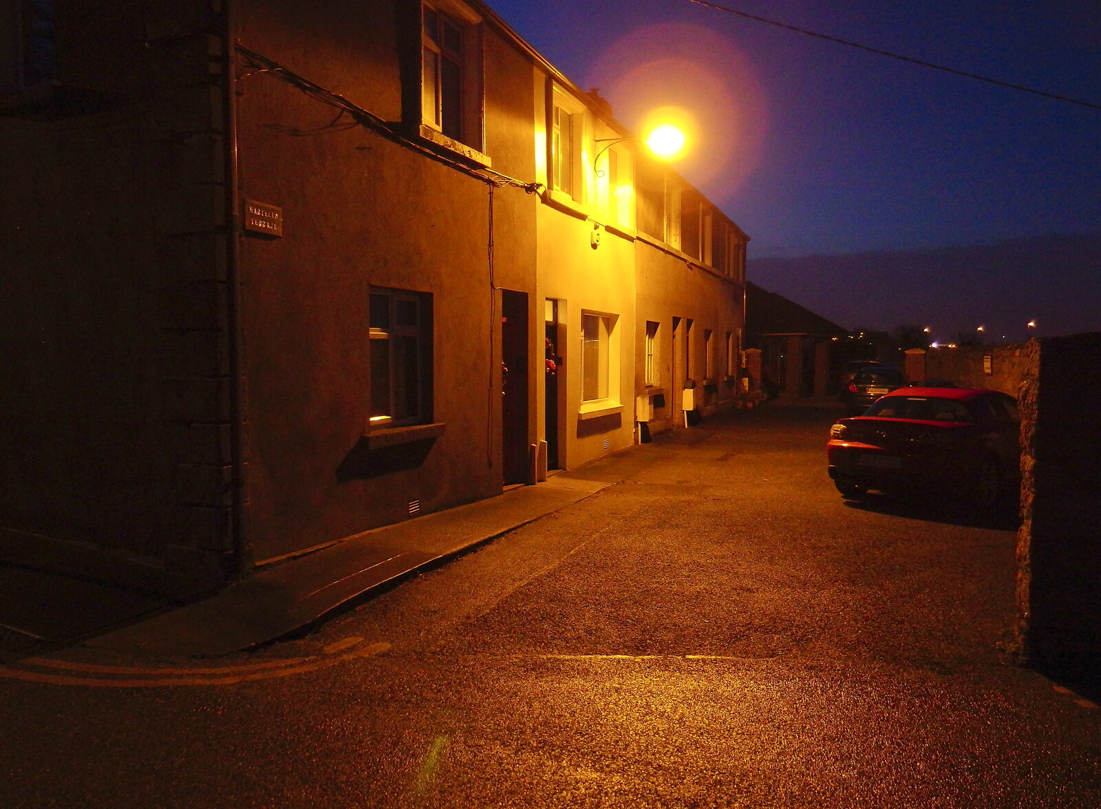 A sodium-lit side street from Dun Laoghaire and an Electrical Disaster, Monkstown, County Dublin, Ireland - 4th January 2014