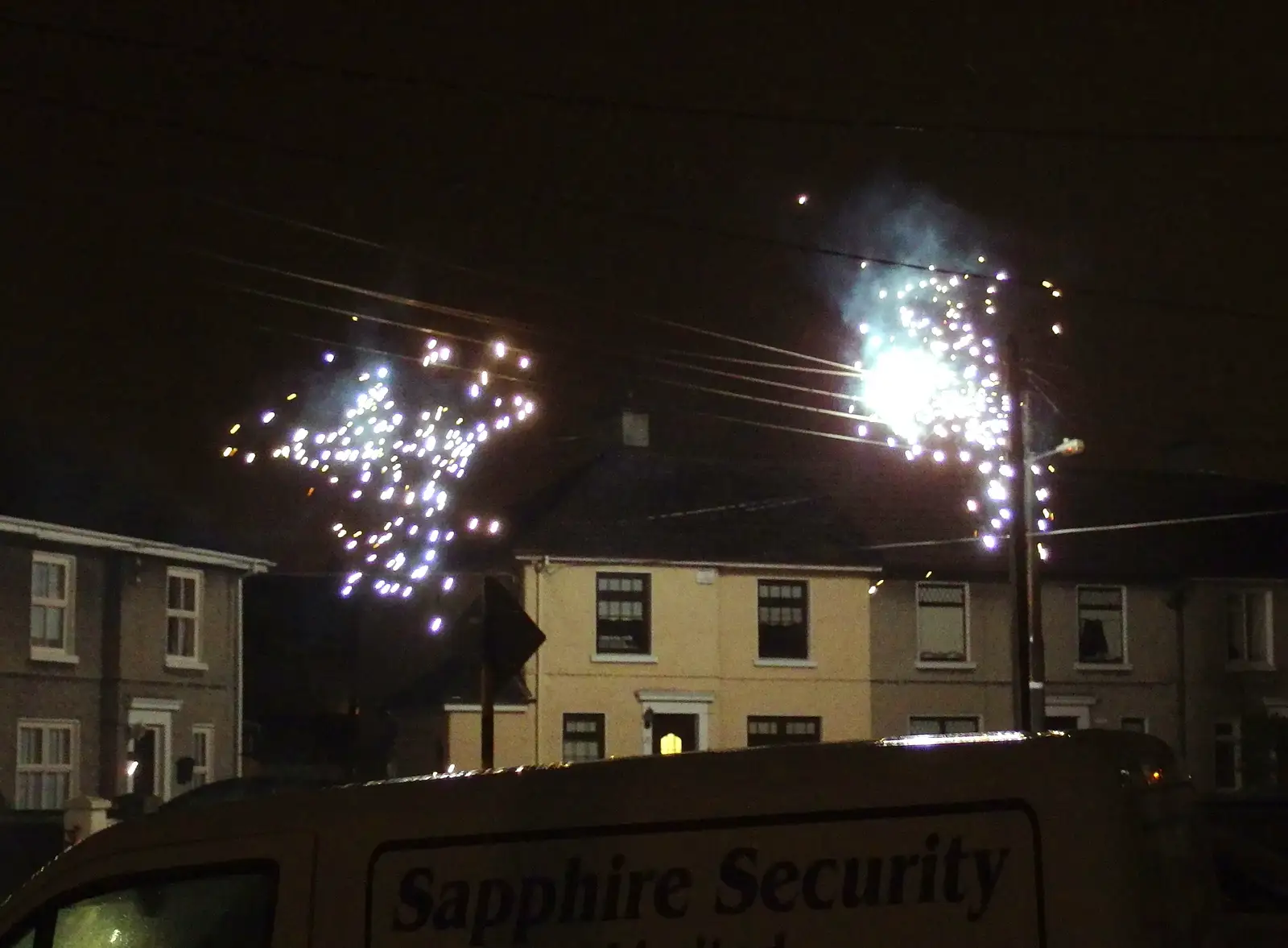 Outside, the overhead power lines explode, from Dun Laoghaire and an Electrical Disaster, Monkstown, County Dublin, Ireland - 4th January 2014