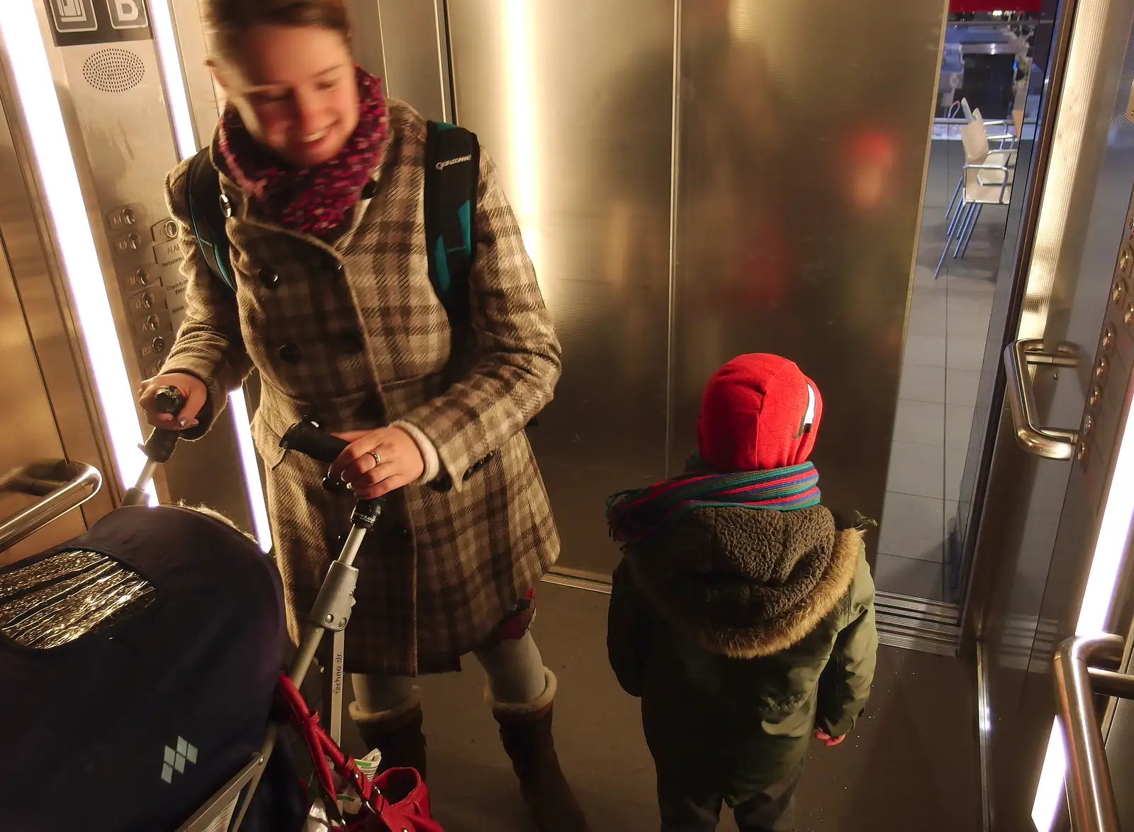 Isobel and Fred in a lift, from Dun Laoghaire and an Electrical Disaster, Monkstown, County Dublin, Ireland - 4th January 2014