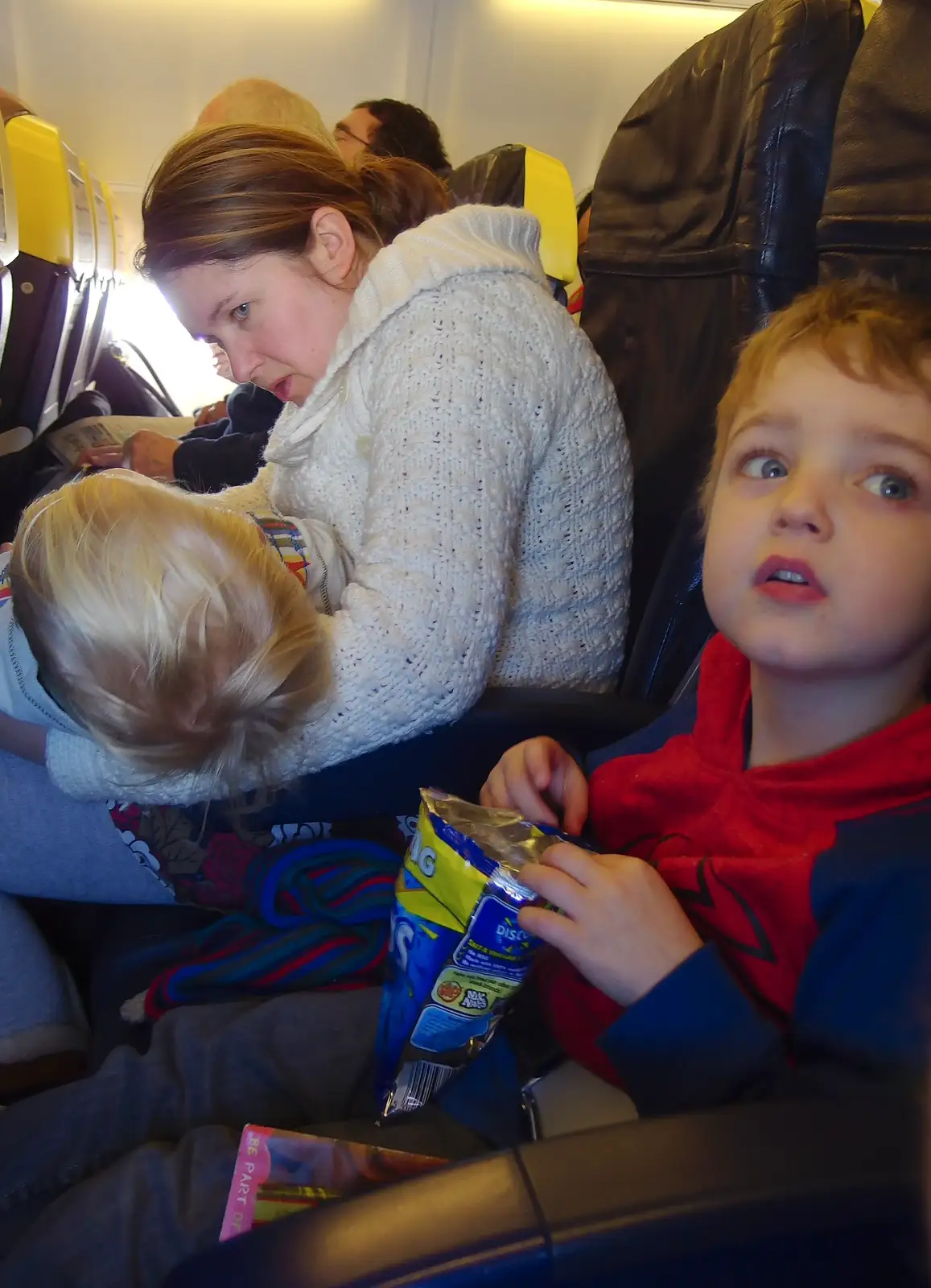 Isobel looks cramped with Harry, as Fred looks up, from Dun Laoghaire and an Electrical Disaster, Monkstown, County Dublin, Ireland - 4th January 2014