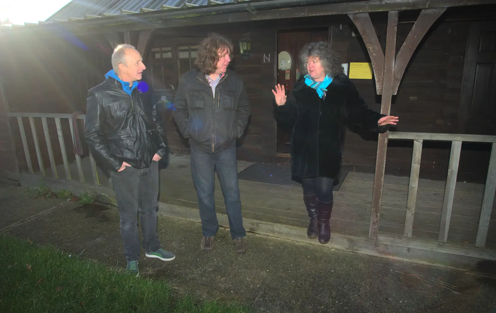 Henry, Max and Jo round the back of the pavilion, from The BBs Photo Shoot, BOCM Pauls Pavilion, Burston, Norfolk - 12th January 2014