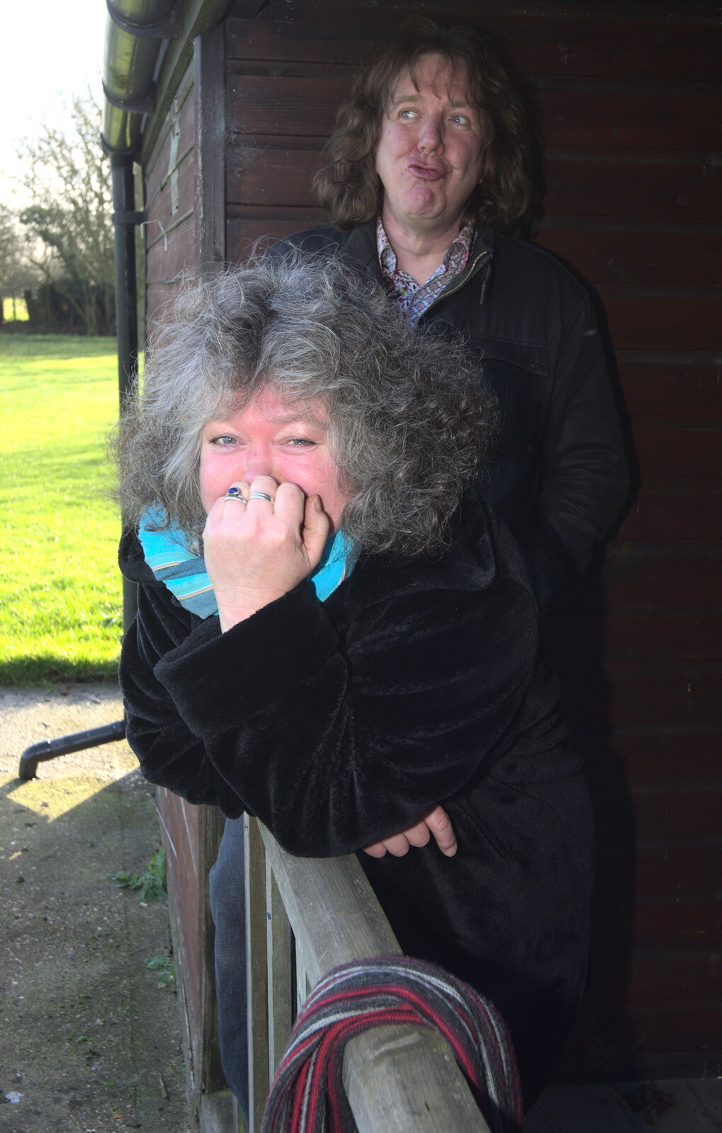 Jo leans, as Max makes a face from The BBs Photo Shoot, BOCM Pauls Pavilion, Burston, Norfolk - 12th January 2014