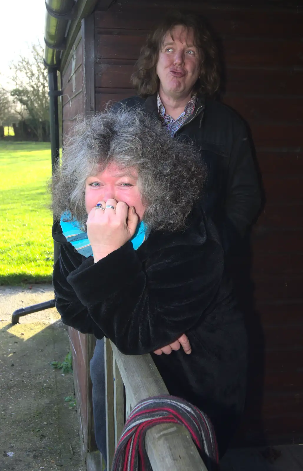 Jo leans, as Max makes a face, from The BBs Photo Shoot, BOCM Pauls Pavilion, Burston, Norfolk - 12th January 2014