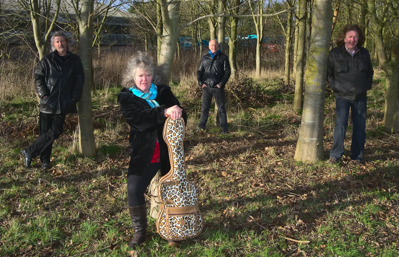 A test shot of the band in the trees, from The BBs Photo Shoot, BOCM Pauls Pavilion, Burston, Norfolk - 12th January 2014