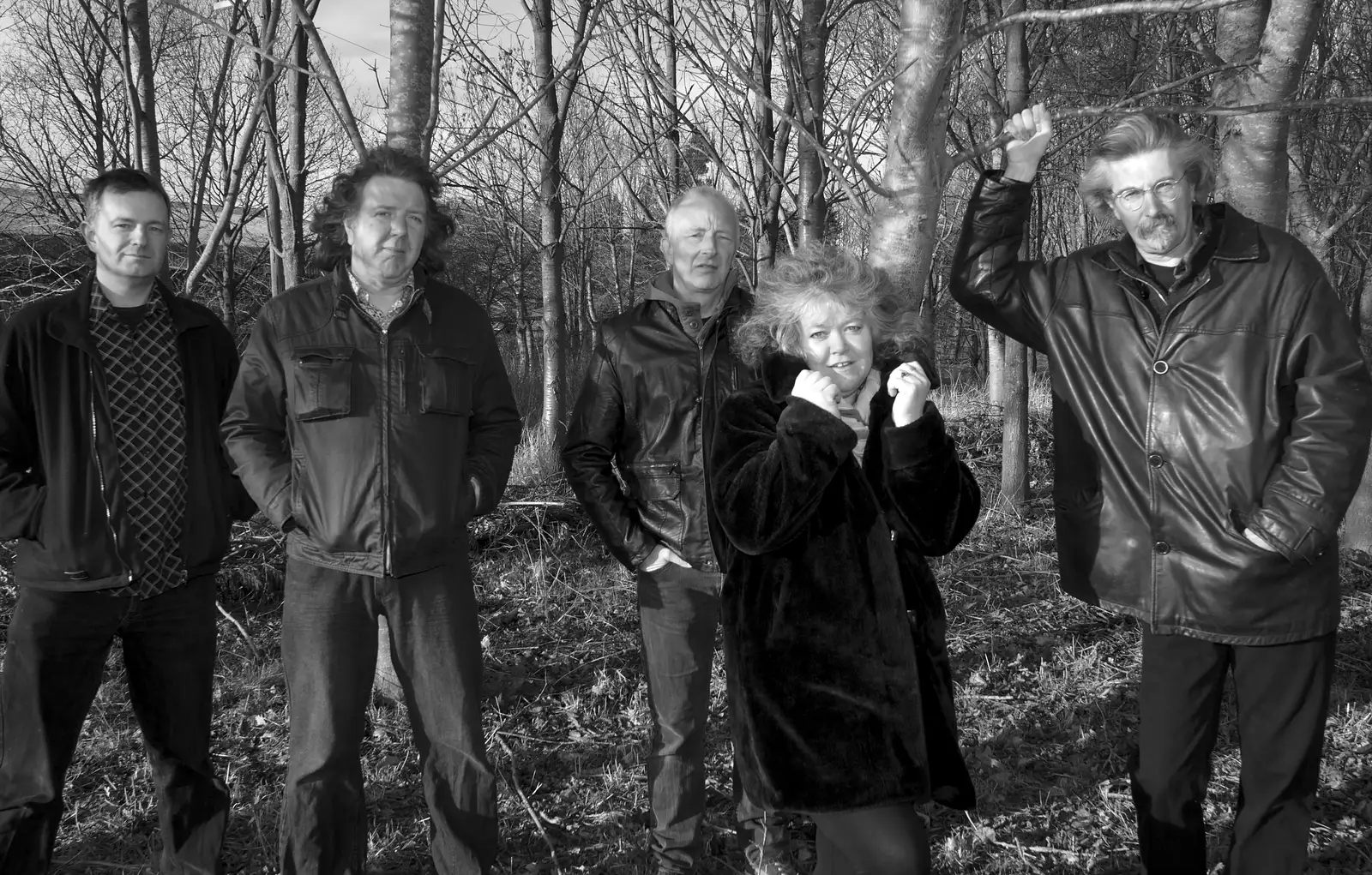 The band in black and white, from The BBs Photo Shoot, BOCM Pauls Pavilion, Burston, Norfolk - 12th January 2014