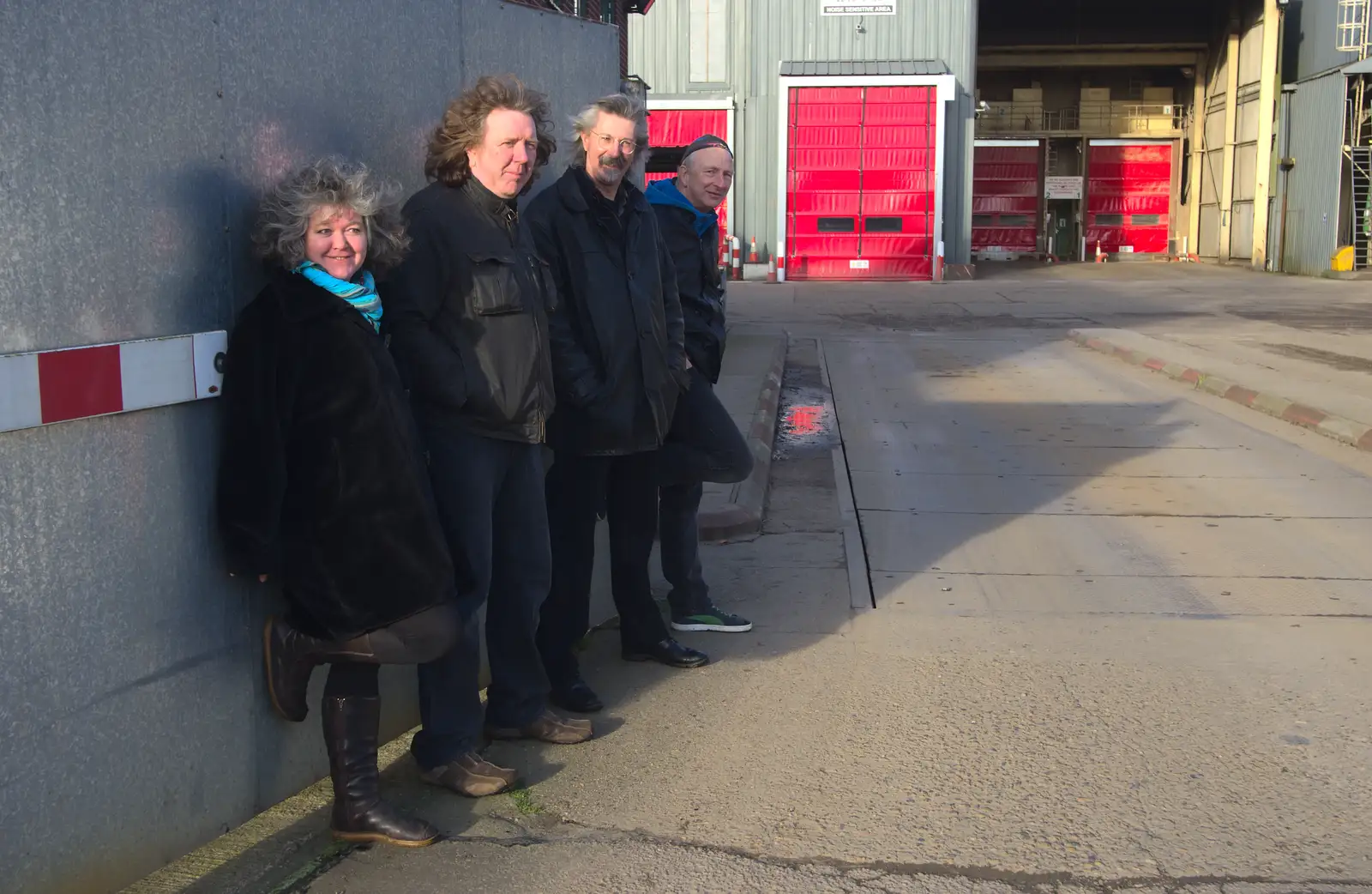 The band lean on a galvanised gate, from The BBs Photo Shoot, BOCM Pauls Pavilion, Burston, Norfolk - 12th January 2014