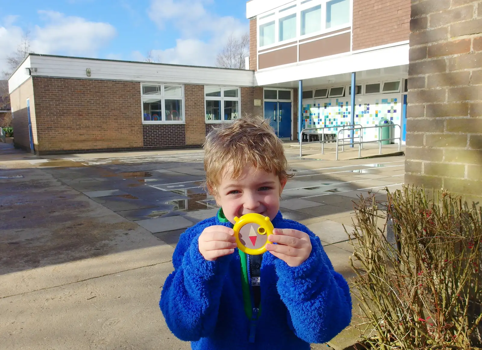 Fred after swimming at Archbishop Sancroft school in Harleston, from A Ross Street Reunion, Hoxne, Suffolk - 25th January 2014