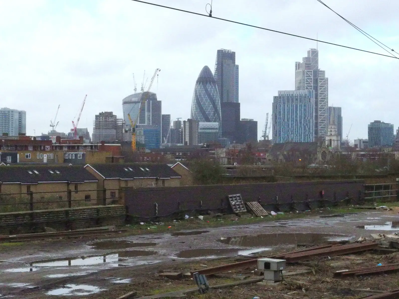 The City of London looks gloomy today, from A Night at the Bank, and a Building Update, Brome and Eye, Suffolk - 7th February 2014