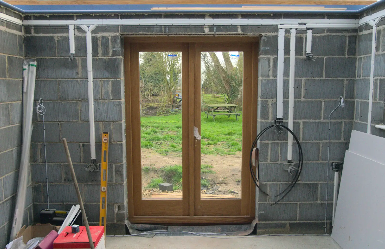 The French doors in the back room, from A Night at the Bank, and a Building Update, Brome and Eye, Suffolk - 7th February 2014