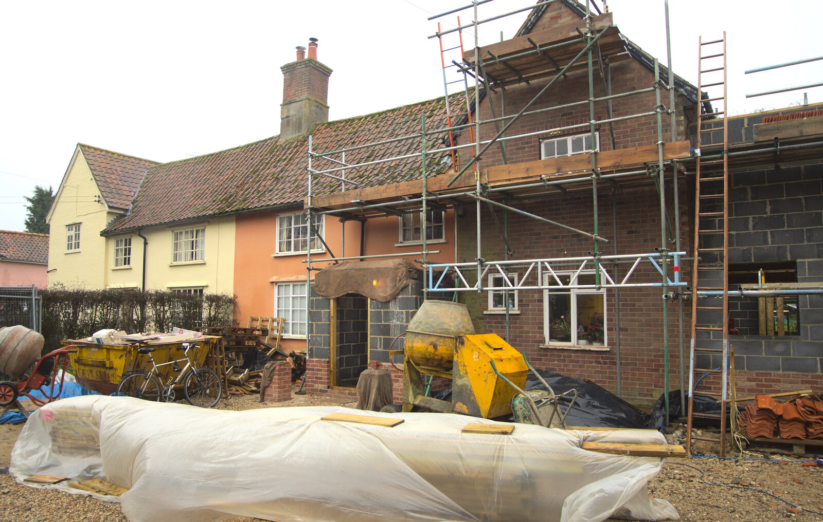 There's scaffolding all over the house from A Night at the Bank, and a Building Update, Brome and Eye, Suffolk - 7th February 2014