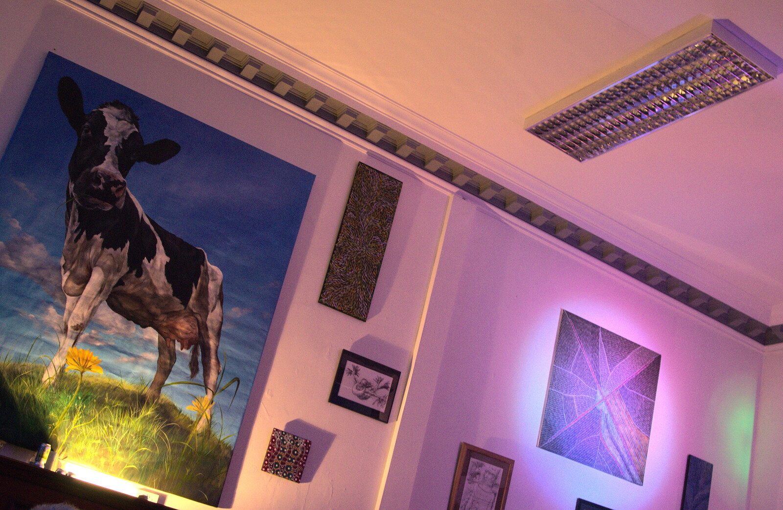 Cool cow picture on the wall from A Night at the Bank, and a Building Update, Brome and Eye, Suffolk - 7th February 2014