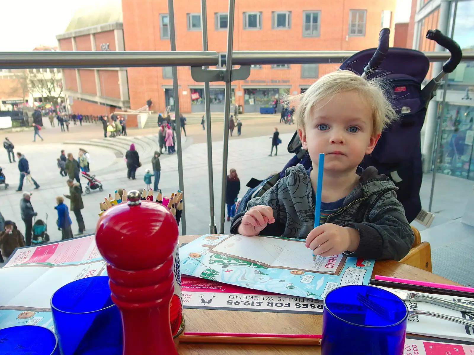 Harry looks up from his sketching, from A Dragoney Sort of Day, Norwich, Norfolk - 15th February 2014