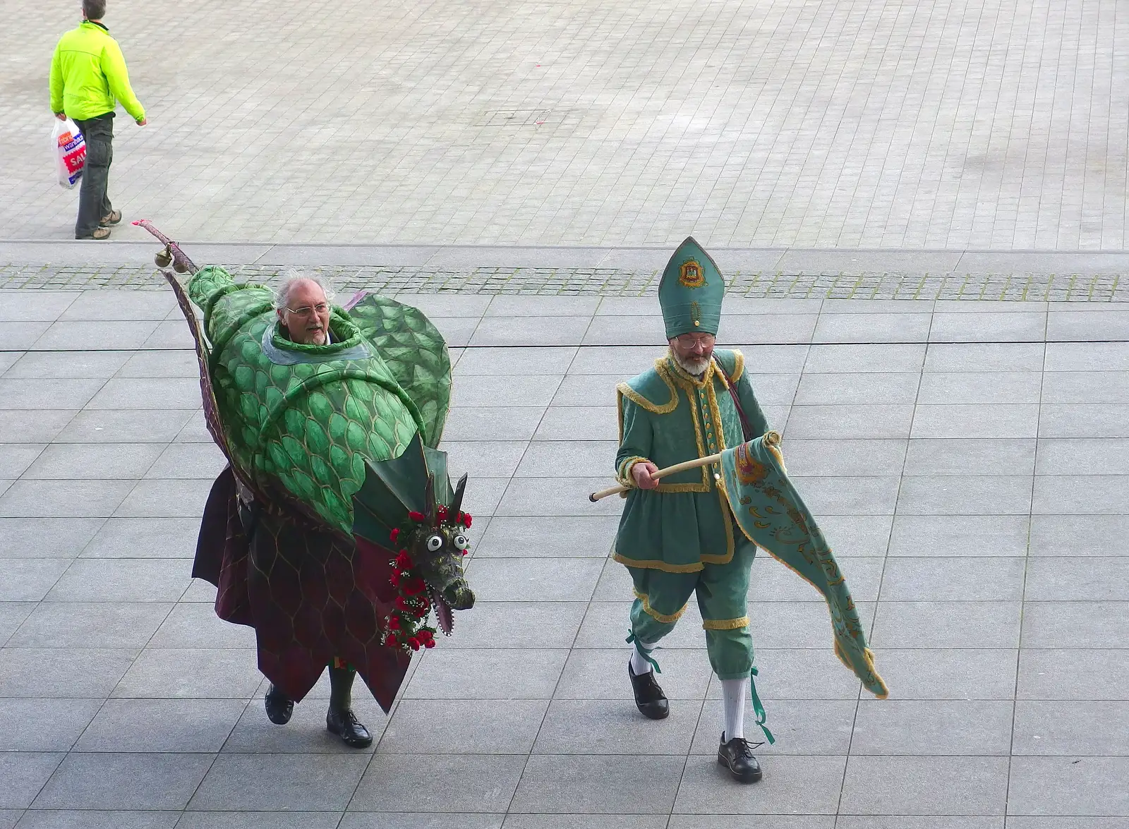 A man in a dragon suit trundles in, from A Dragoney Sort of Day, Norwich, Norfolk - 15th February 2014