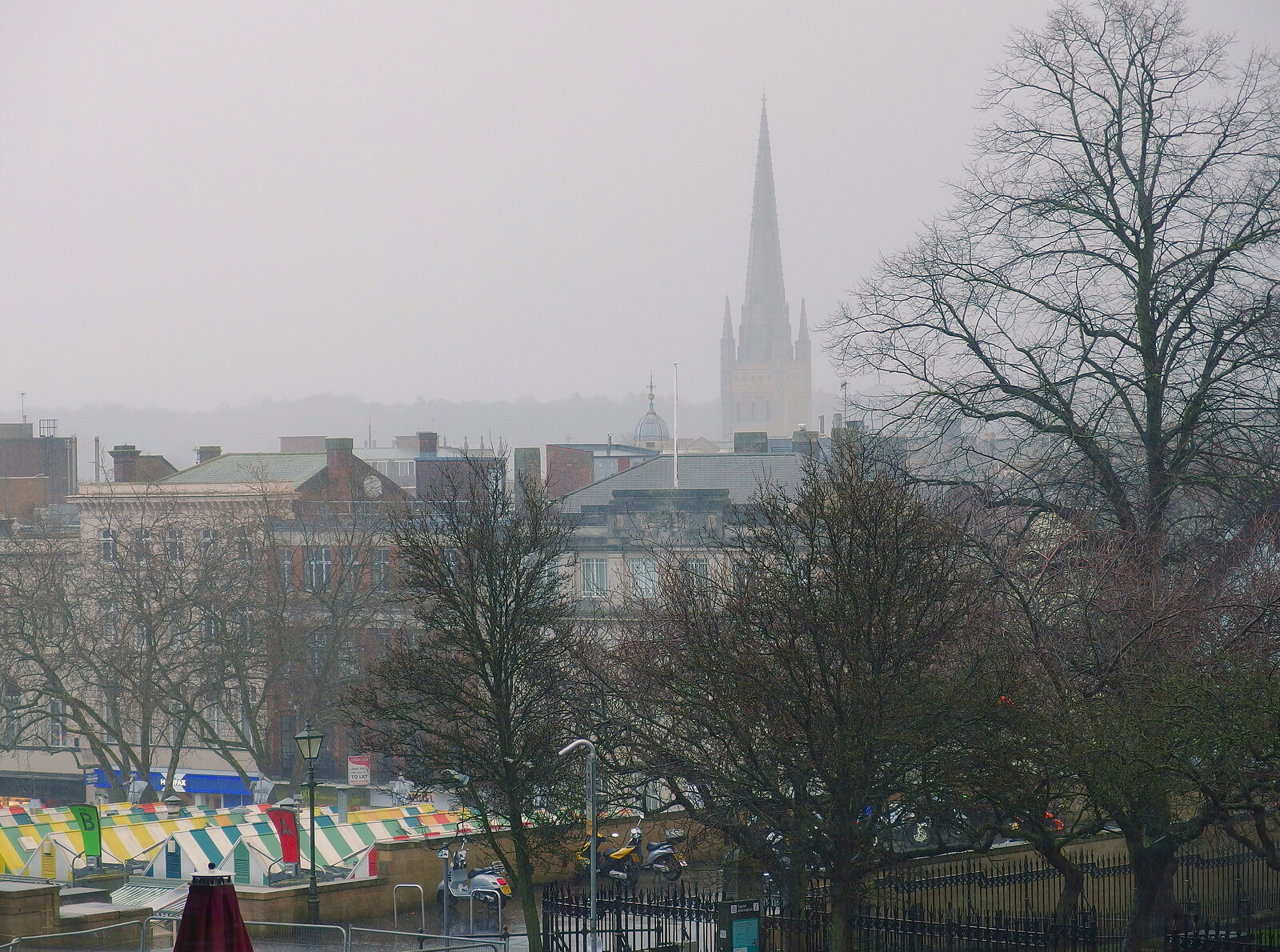 It's a bit hazy over Nowich and the market from A Dragoney Sort of Day, Norwich, Norfolk - 15th February 2014