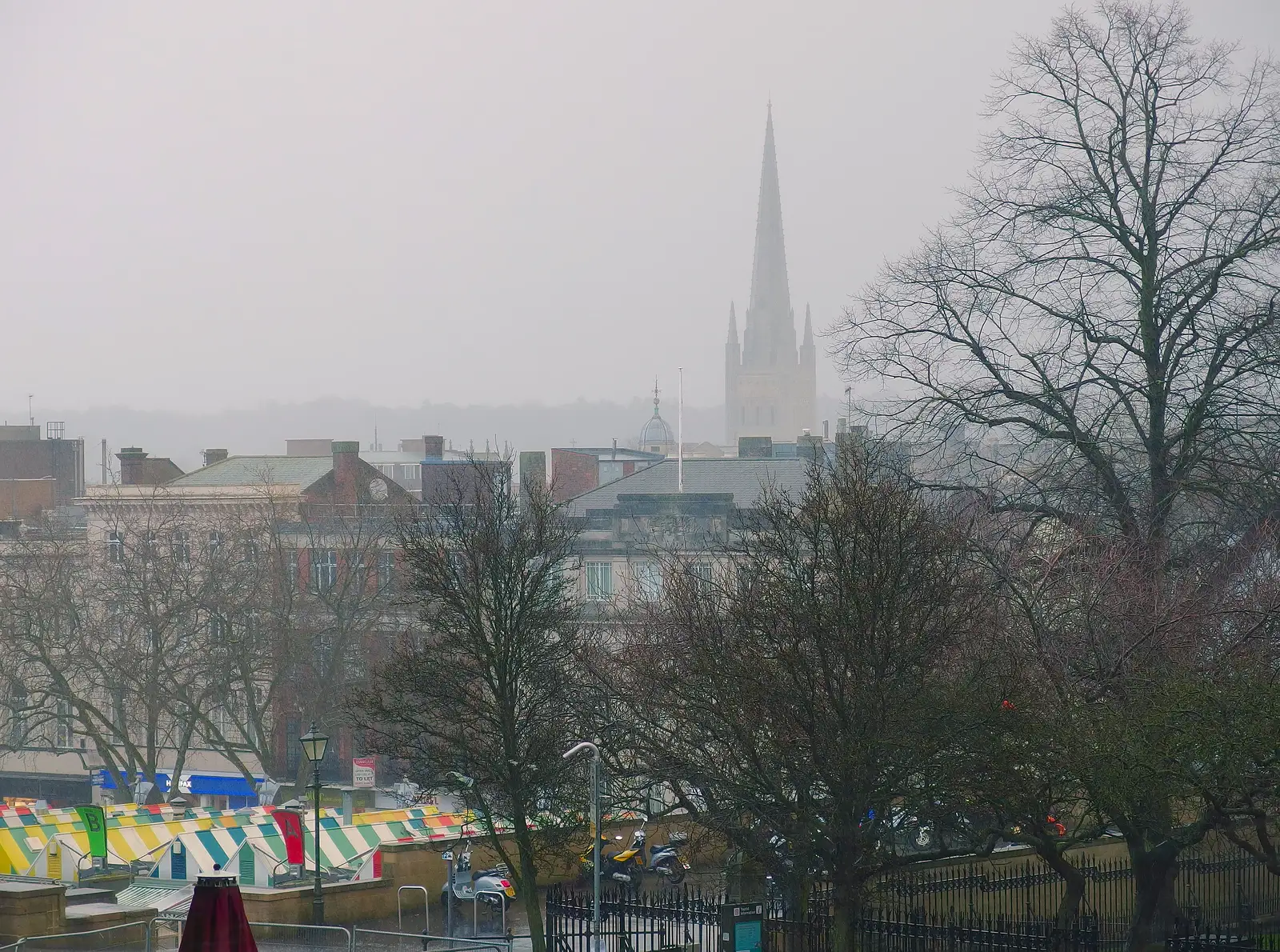 It's a bit hazy over Nowich and the market, from A Dragoney Sort of Day, Norwich, Norfolk - 15th February 2014