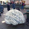 Fred pokes at a giant brain on the Haymarket, A Dragoney Sort of Day, Norwich, Norfolk - 15th February 2014