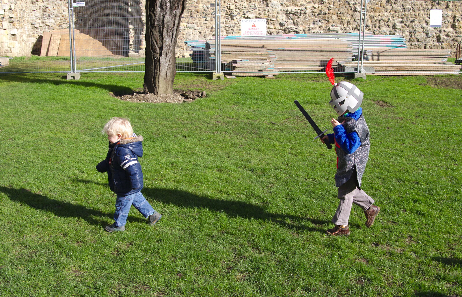 Fred chases Harry around with a sword from A Trip to Framlingham Castle, Framlingham, Suffolk - 16th February 2014