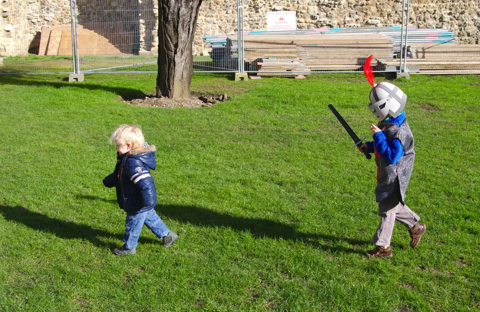 Fred chases Harry around with a sword, from A Trip to Framlingham Castle, Framlingham, Suffolk - 16th February 2014