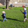 Fred chases Harry around with a sword, A Trip to Framlingham Castle, Framlingham, Suffolk - 16th February 2014