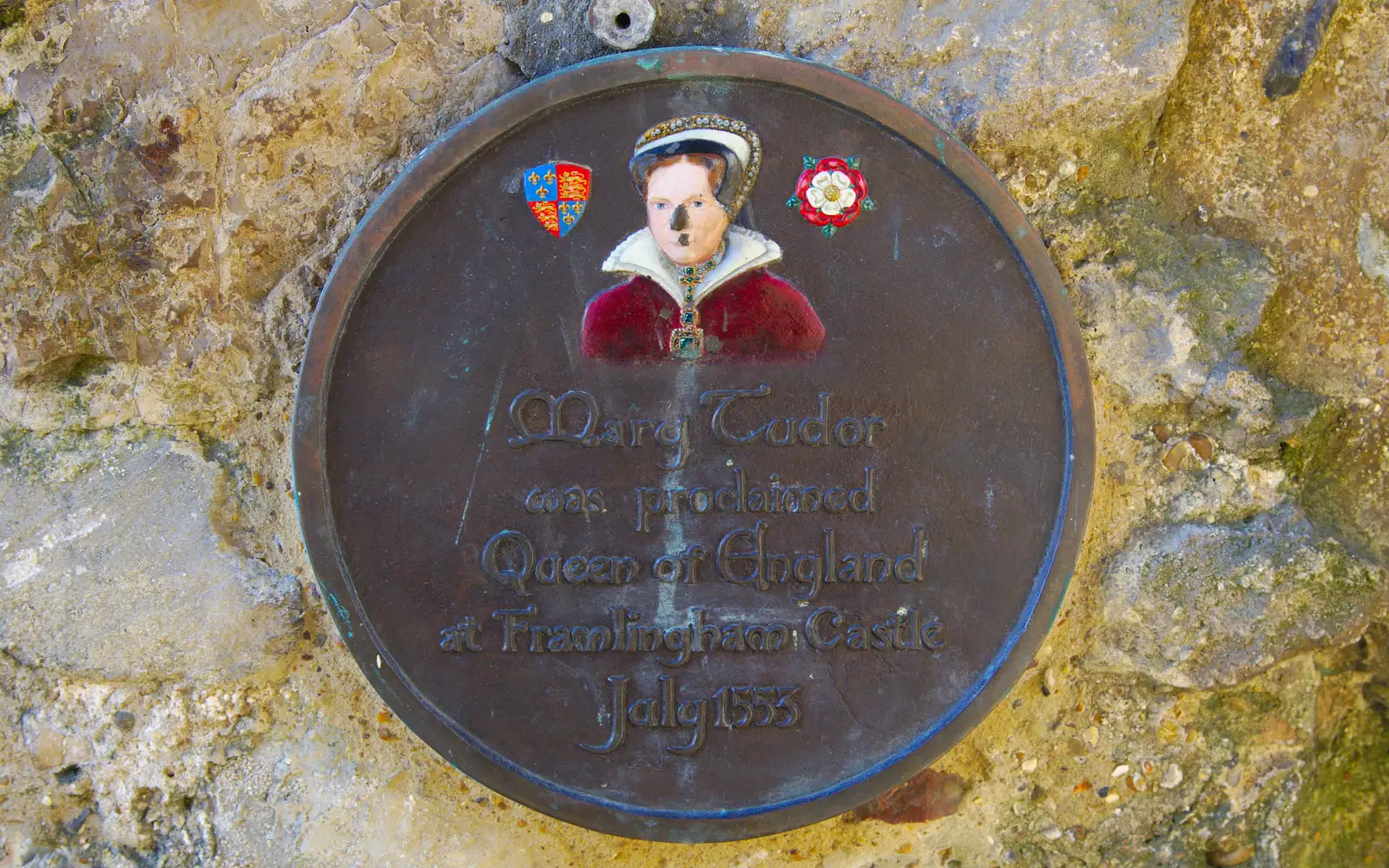 A nose-less plaque of Mary Tudor, from A Trip to Framlingham Castle, Framlingham, Suffolk - 16th February 2014