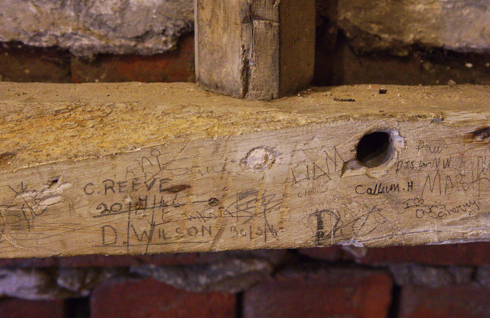 Graffiti on an oak beam from A Trip to Framlingham Castle, Framlingham, Suffolk - 16th February 2014