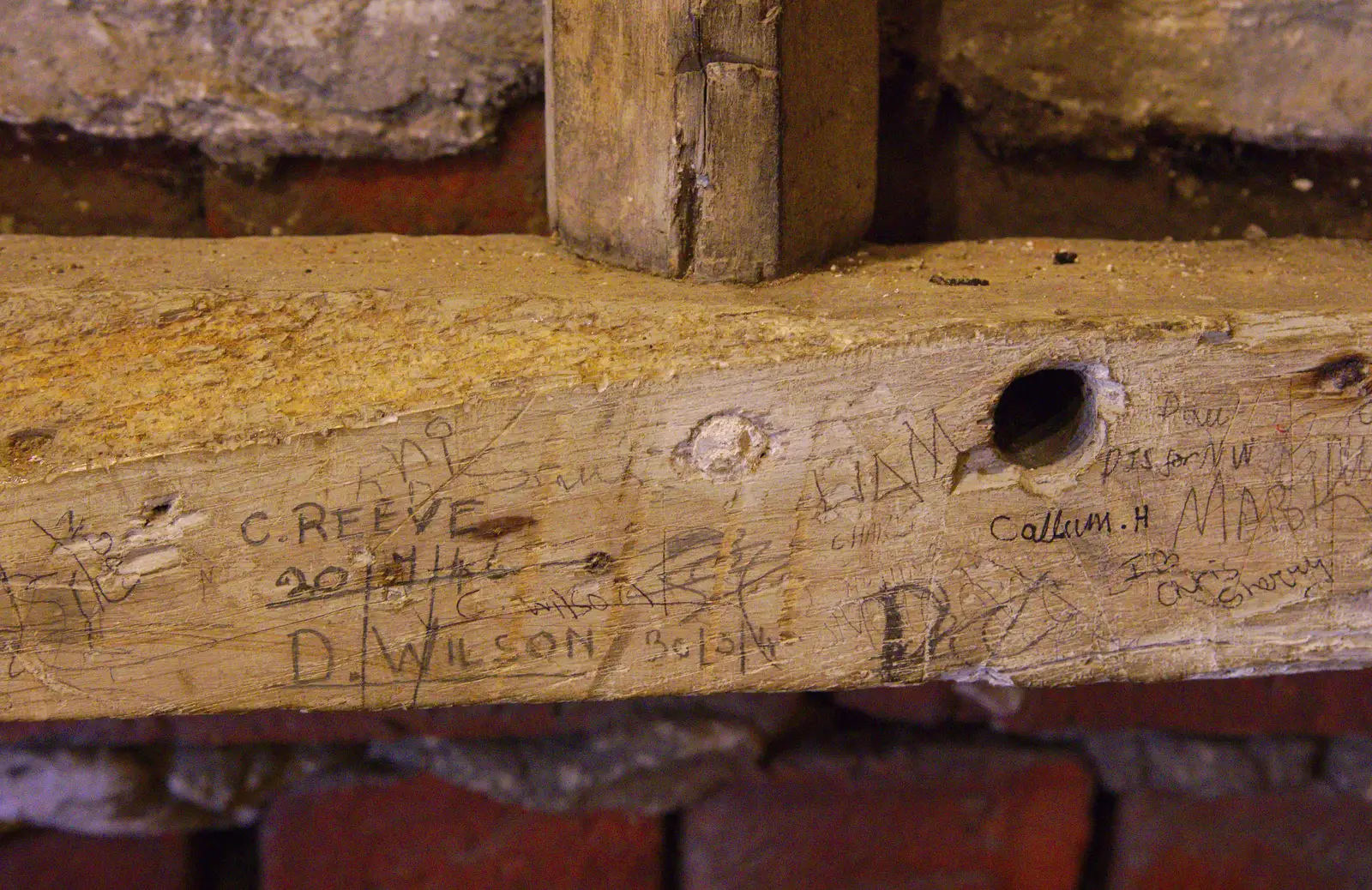 Graffiti on an oak beam, from A Trip to Framlingham Castle, Framlingham, Suffolk - 16th February 2014