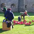 Fred's new chum Eugene knocks over a big stack of blocks, A Trip to Framlingham Castle, Framlingham, Suffolk - 16th February 2014