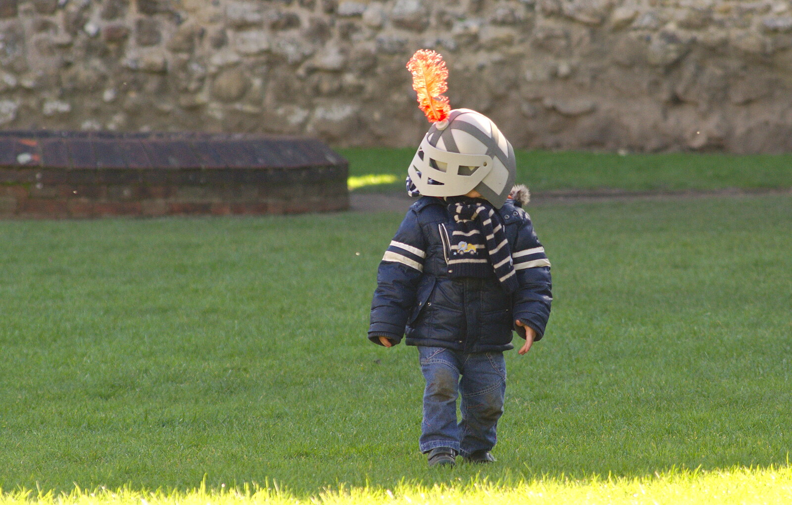 Harry can't really see out of his helmet from A Trip to Framlingham Castle, Framlingham, Suffolk - 16th February 2014