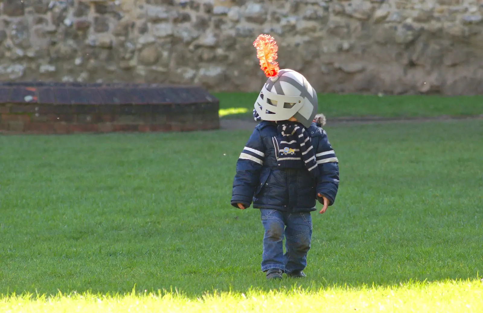 Harry can't really see out of his helmet, from A Trip to Framlingham Castle, Framlingham, Suffolk - 16th February 2014