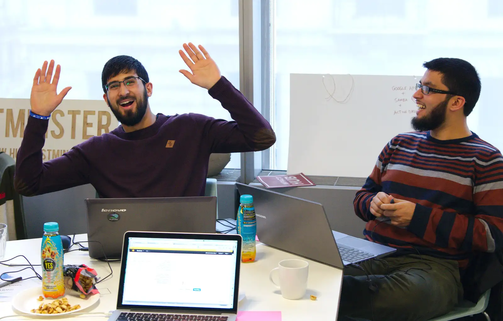 Tehmur gets carried away with a photo opportunity, from SwiftKey Innovation, The Hub, Westminster, London - 21st February 2014