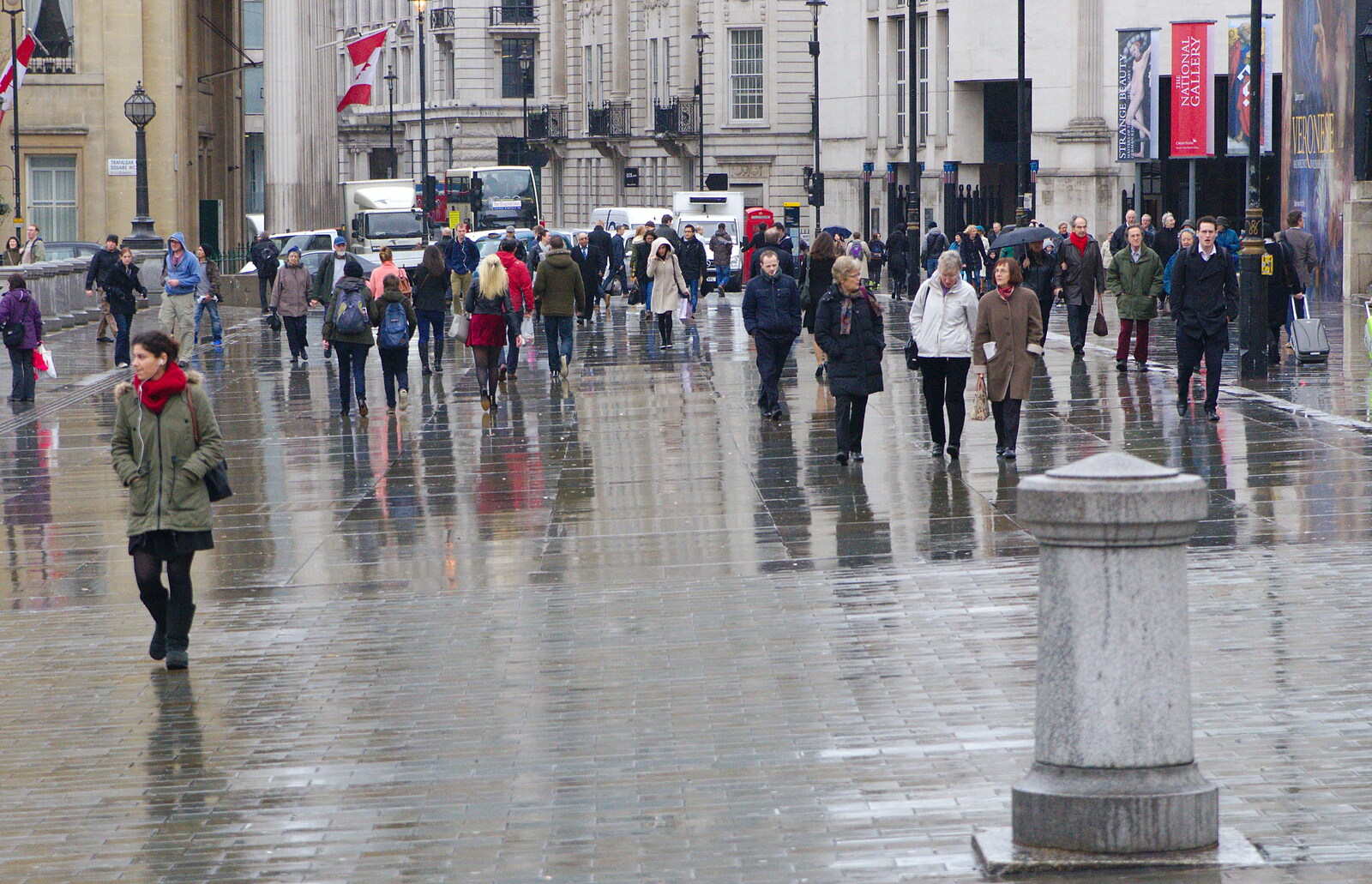 Wet cobbles around Trafalgar Square from SwiftKey Innovation, The Hub, Westminster, London - 21st February 2014
