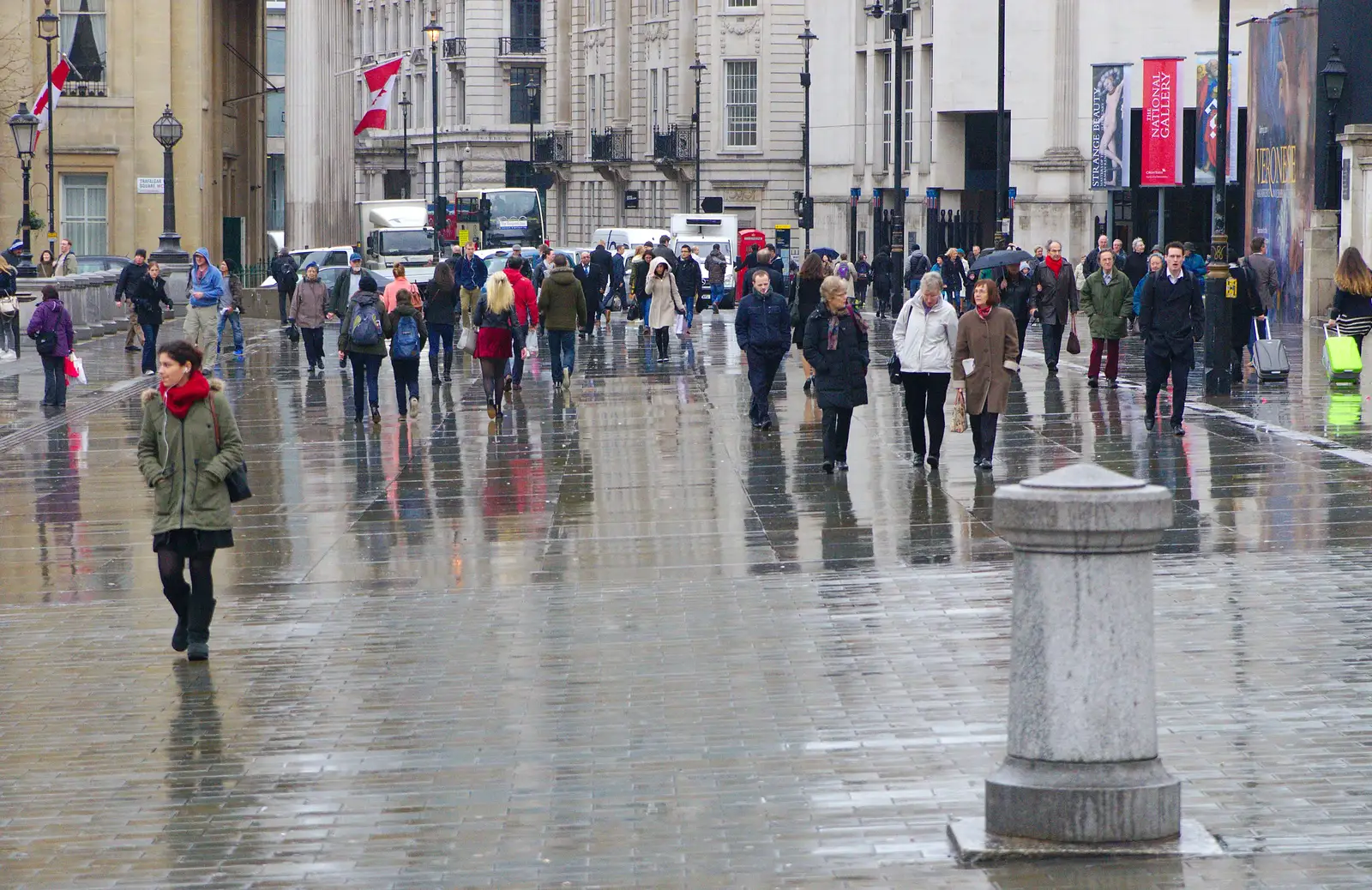 Wet cobbles around Trafalgar Square, from SwiftKey Innovation, The Hub, Westminster, London - 21st February 2014