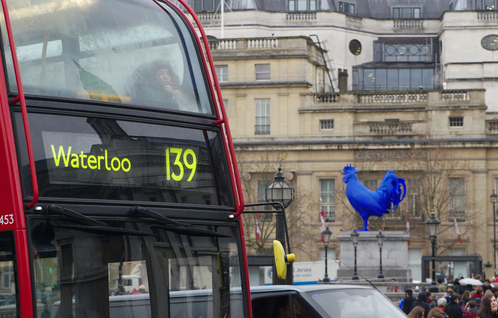 Someone peers out from the top deck of a bus from SwiftKey Innovation, The Hub, Westminster, London - 21st February 2014
