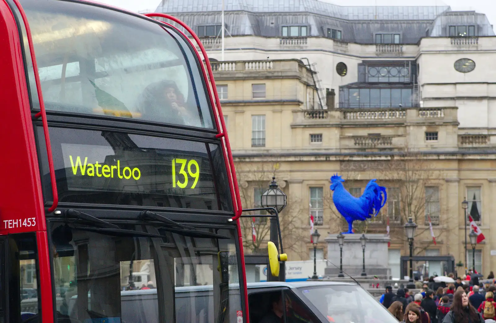 Someone peers out from the top deck of a bus, from SwiftKey Innovation, The Hub, Westminster, London - 21st February 2014