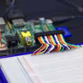 The Raspberry Pi is strapped in to a breadboard, SwiftKey Innovation, The Hub, Westminster, London - 21st February 2014