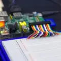 The Raspberry Pi is strapped in to a breadboard, SwiftKey Innovation, The Hub, Westminster, London - 21st February 2014