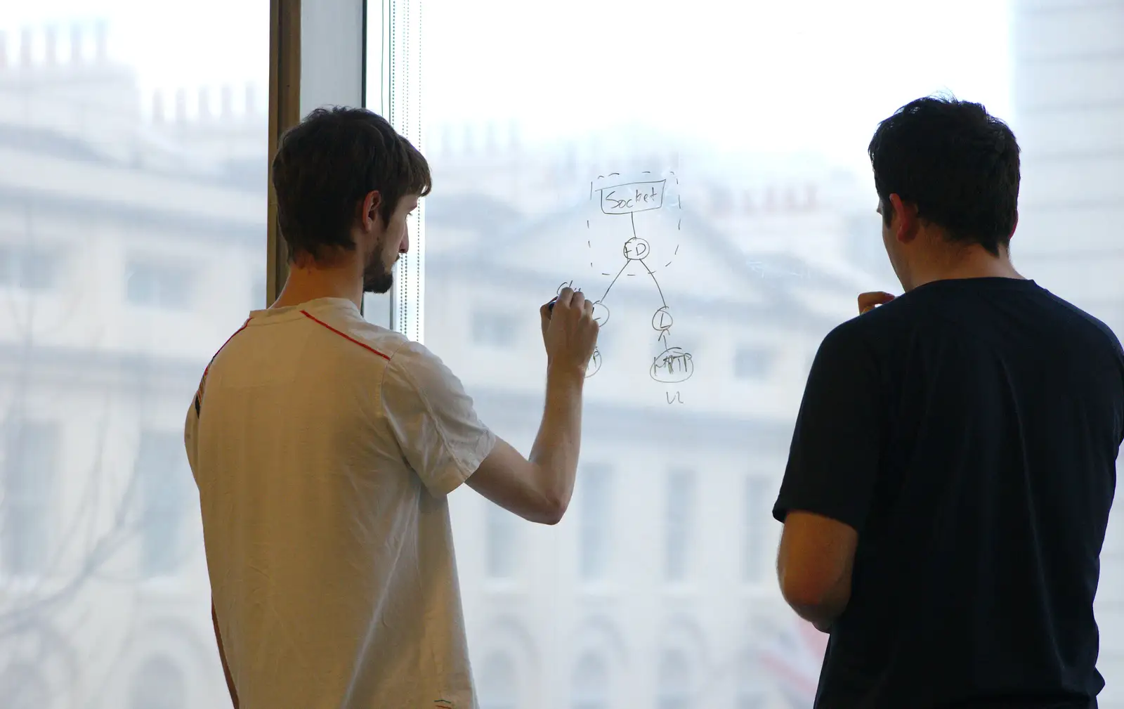 Network diagrams are drawn on the windows, from SwiftKey Innovation, The Hub, Westminster, London - 21st February 2014