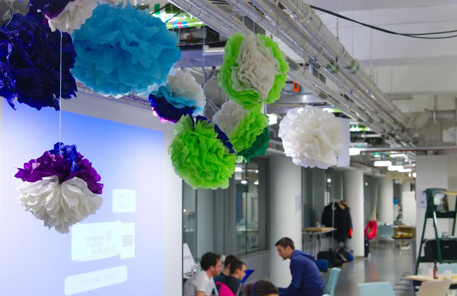 Elly makes pom-poms for some reason, from SwiftKey Innovation, The Hub, Westminster, London - 21st February 2014