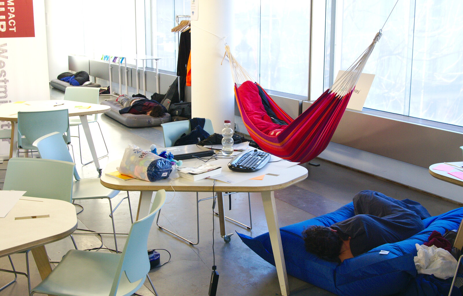 6.30am after a night on the floor (or hammock) from SwiftKey Innovation, The Hub, Westminster, London - 21st February 2014