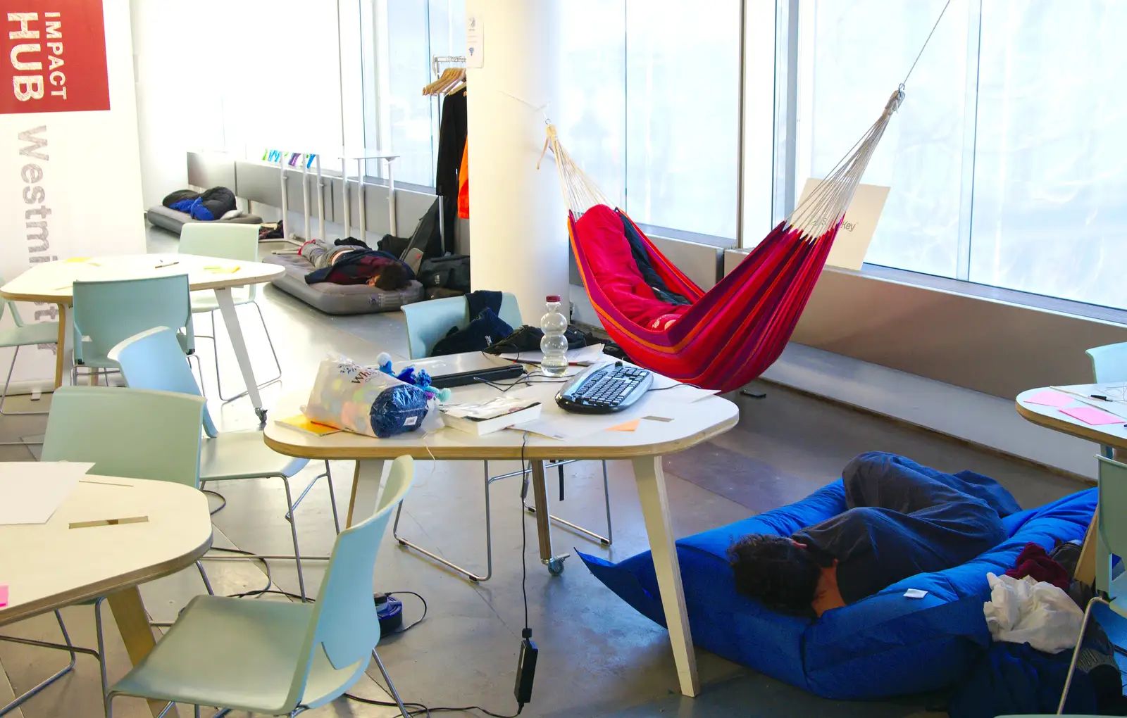 6.30am after a night on the floor (or hammock), from SwiftKey Innovation, The Hub, Westminster, London - 21st February 2014