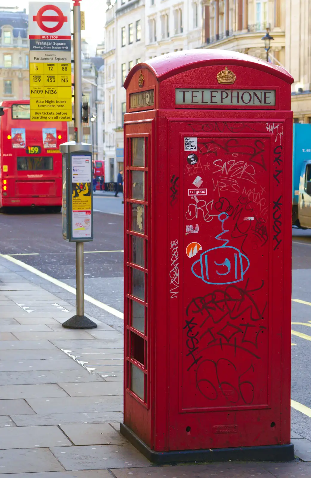 A vandalised K6 phone box, from SwiftKey Innovation, The Hub, Westminster, London - 21st February 2014