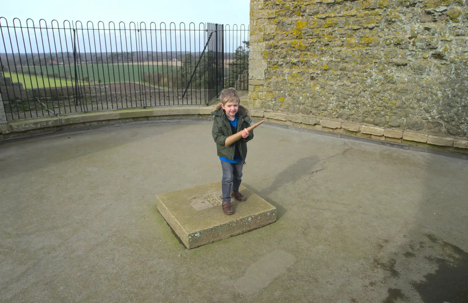 Fred on the roof of Orford Castle, from A Trip to Orford Castle, Orford, Suffolk - 2nd March 2014