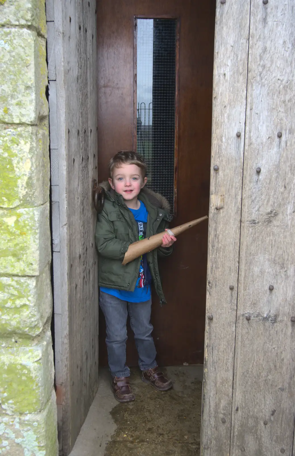 Fred by the door back into the castle, from A Trip to Orford Castle, Orford, Suffolk - 2nd March 2014