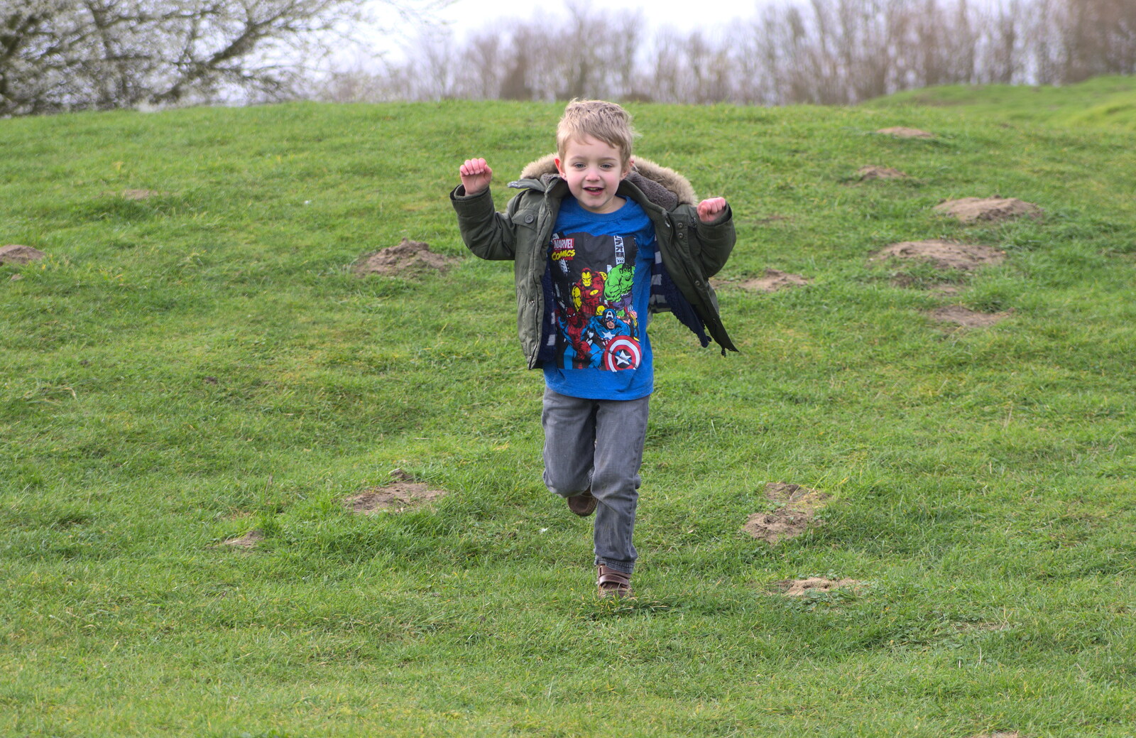 Fred runs down the hill from A Trip to Orford Castle, Orford, Suffolk - 2nd March 2014
