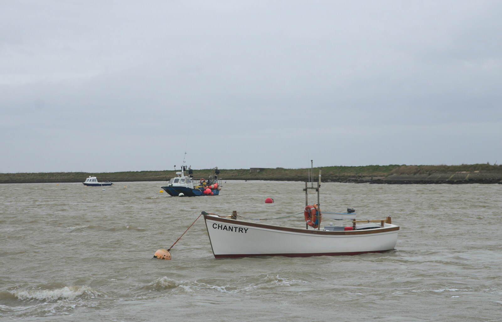 The fishing boat Chantry on the choppy river from A Trip to Orford Castle, Orford, Suffolk - 2nd March 2014