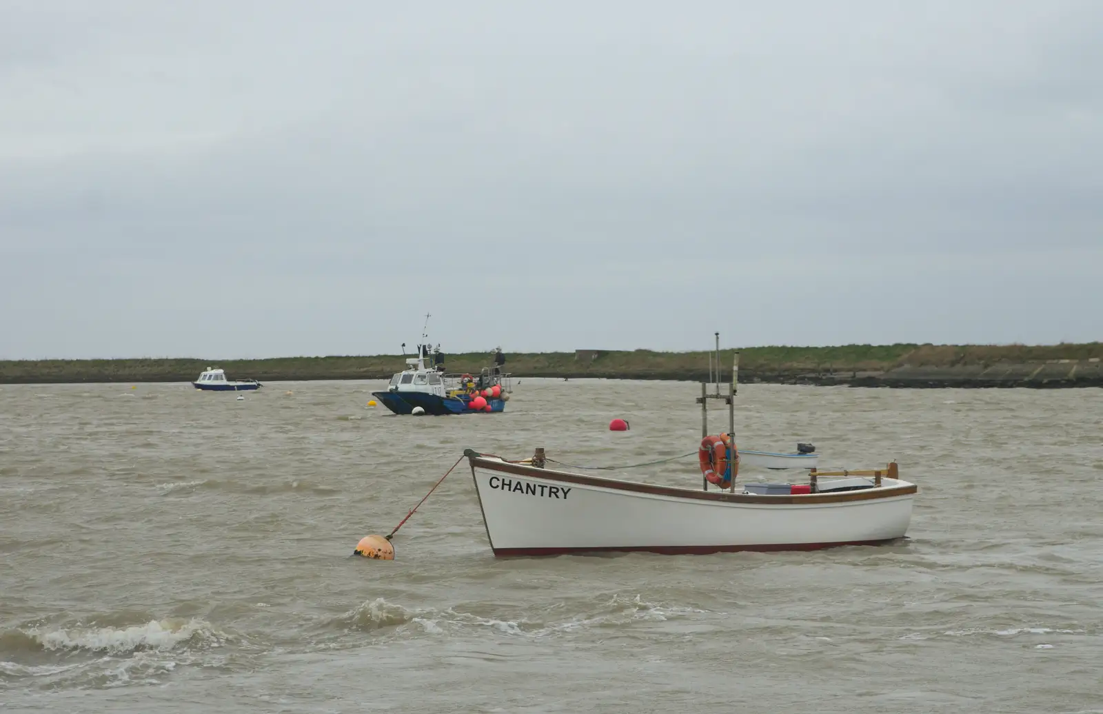 The fishing boat Chantry on the choppy river, from A Trip to Orford Castle, Orford, Suffolk - 2nd March 2014