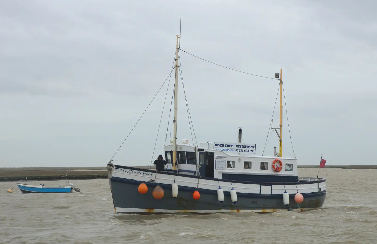 The MV Lady Florence trundles up the river, from A Trip to Orford Castle, Orford, Suffolk - 2nd March 2014