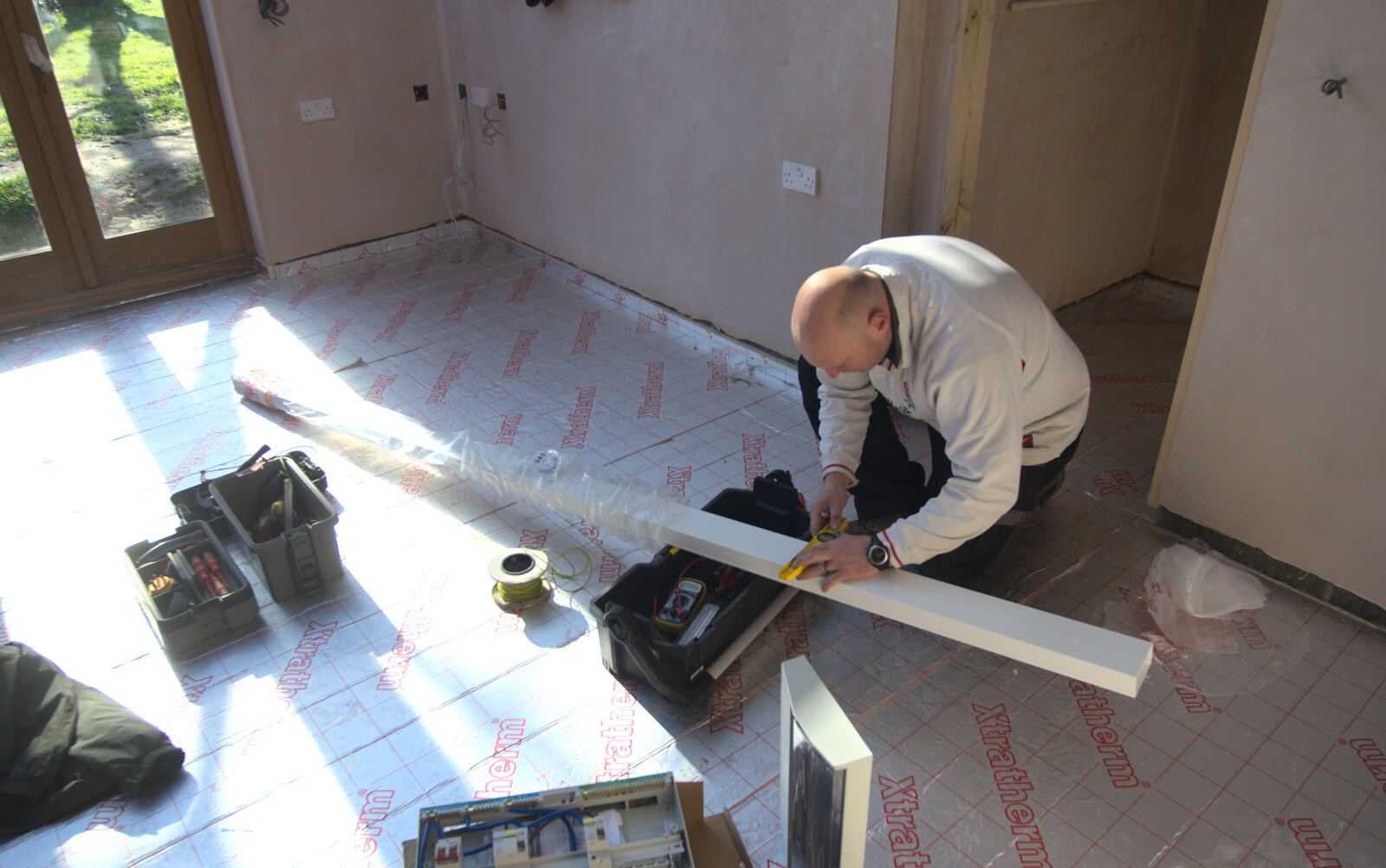 Gov marks out some trunking from Building Progress: Electrical Second Fixing, Brome, Suffolk - 4th March 2014